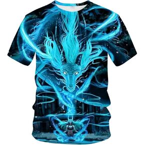 LAOLIUSN Men's Dragon T Shirt Summer Short Sleeve Tees Tops Animal Theme Shirt Anime Graphic Shirt