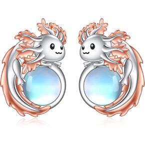 POPLYKE Axolotl Stud Earrings for Women Sterling Silver Moonstone Earrings Jewelry Gifts