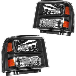 Headlight Assembly,Black Headlights Compatible with F350 Super Duty 2005-2007,F250 Super Duty 2005-2007,Amber Reflector Color Clear Lens Color, OE Style Replacement Headlight Assembly