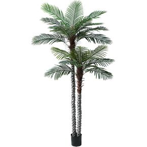 8ft Tall Faux Palm Tree, 96in Artificial Palm Tree Indoor Outdoor, Fake Palm Tree with Real Bark and Realistic Leaves and for Home House Office Living Room Bedroom Yard Patio.