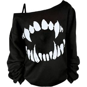 Verdusa Women's Plus Size Off The Shoulder Graphic Tee Long Sleeve Pullover Tops