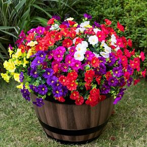 Artificial Faux Flowers for Outdoor 16 Bundles Boxwood Fake Morning Glory for Planter,UV Resistant Fake Flowers for Home Porch Patio Outside（8 Color）