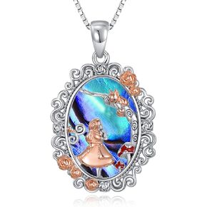 Dorunmo Alice In Pendant Necklace Sterling Silver Tree of Life Wonderland Cat Necklace Birthday Christmas Alice Jewelry Gifts for Women