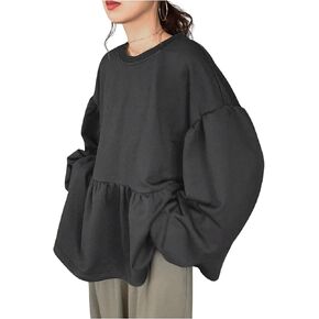 SweatyRocks Women's Ruffle Oversized T Shirts Lantern Long Sleeve Crewneck Peplum Tops