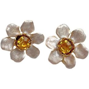 Yellow Cubic Zirconia Flower Stud Earrings for Women Rhinestone Enamel Petals Floral Studs Earrings Bohemian Flower Xmas Ear Jewelry