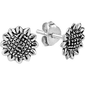 AeraVida Nature's Charm Sunflower .925 Sterling Silver Stud Floral Earrings | Sunflower Earrings for Women | Sterling Silver Stud Earrings | Floral Earrings