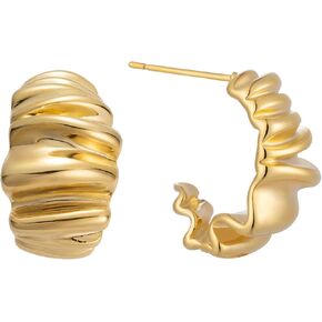 SELOVO Irregular Wave Wrinkle Statement Stud Earrings Gold Color Earrings