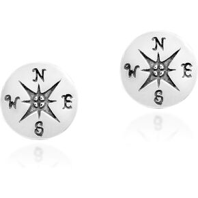 AeraVida Unisex Stylish Wanderer’s Compass .925 Sterling Silver Stud Casual Earrings | Minimalist Traveler Silver Accessory