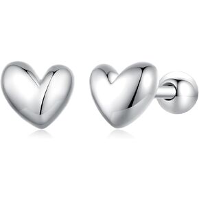 18g Mini Heart Sterling Silver Hypoallergenic Earrings for Women Girls Teens Minimalist Love Hearted Bead Stud Tiny Small Cartilage 3mm Ball Screw Back Tragus Cute Birthday Holiday Jewelry Gifts