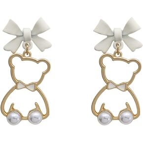 Cute Bow Earrings Little Bear Drop Earrings Pearl Stud Earrings Sweet Wedding Jewelry Birthday for Women