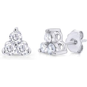 SAVEARTH DIAMONDS 2 1/2 ct. t.w 5MM Round Cut Lab Created Moissanite Diamond Three Stone Stud Earring In 14K Gold Over Sterling Silver Jewelry For Women (VVS1 Clarity, 2.50 Cttw)