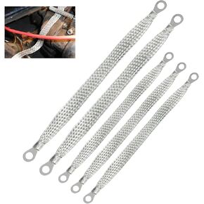 5 PCS Automotive Ground Straps, Flat Braided Copper Ground Strap, Car Engine Ground Strap, Automotive Ground Strap Wire Universal Vehicle Grounding Straps (Silver)