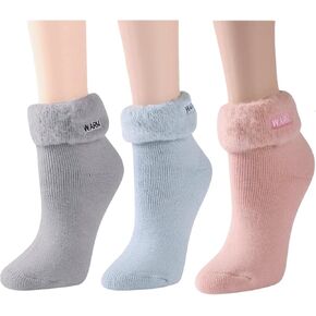 DYMIAG 3 Pairs Women Socks Warm Winter Thermal Thick Socks Crew Length Boot Super Soft Socks Gifts for Women Mom