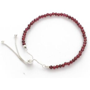 3mm Round Natural Red Garnet Adjustable Bolo Bracelet for Women in Sterling Silver, January Birthstone Gifts for Her Birthday, Anniversary, Christmas, Graduation