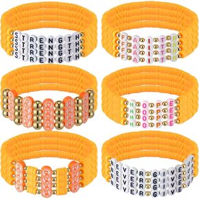 Tondiamo 24 Pcs Multiple Sclerosis Awareness Month Orange Ribbon Bracelet Set Adjustable Inspirational Stretch Beaded Bracelet for Multiple Sclerosis Awareness Month Charity Party Supplies
