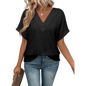 EVALESS Womens Summer Tops Short Sleeve V Neck Business Casual Dressy Blouses Shirts
