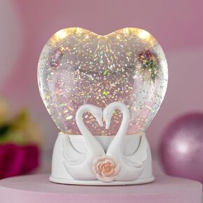 Valentines Day Snow Globe Valentines Day Decorations, Heart Musical Glitter Globe Lantern with Timer Lighted Couple Swan Snow Globe Gifts Decors for Engagement Wedding Party, USB/Battery Operated