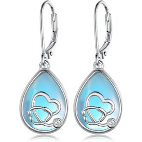 Nurse Gifts Sterling Silver Stethoscope Nurse Moonstone dangle Earrings Jewlery Gifts for Nursing Doctor