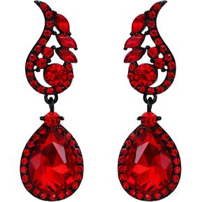 Flyonce Wedding Bridal Rhinestone Crystal Teardrop Pierced Dangle Earrings for Women