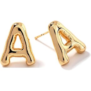 Bubble Letter Earring For Women,14k Gold Plated Dainty Balloon Initial Earrings Charm Puffy Name Personalized A-Z Alphabet Gift Jewelry