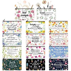 Talltalk 14 Pcs Inspirational Christian Cosmetic Bags for Women, Motivational Pencil Pouch for Friend, Coworker Bible Verse Makeup Bags for Birthday Christmas Graduation Religious Gift (Vibrant)