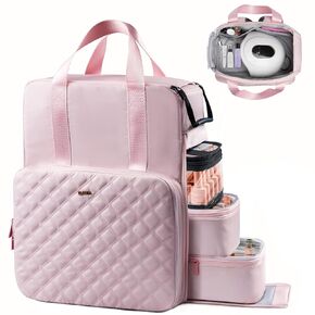 Nail Polish Organizer Backpack Holds 84-93 Bottles and a Nail Lamp, Nail Tech Storage Case Large Nail Polish Bag with 3 Removable Boxes and Tools Organizer Sections(Pink)