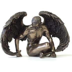 Winged Male Nude Angel Sitting Statue Sculpture