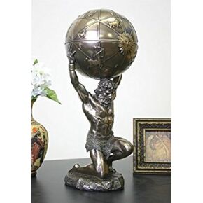 Atlas Holding World Greek Statue and Trinket Box, Bronze Finish