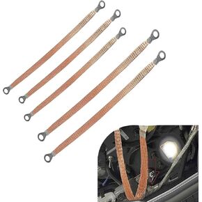 Pack-5 Car Grounding Strap Kit, 3 Pcs 9.84" 2 Pcs 12.99" Copper Braided Flexible Distribution Box Bridge Jumpers, Secure Wiring Terminals, Universal Multipurpose Heavy Accessory for Cars (Gold)