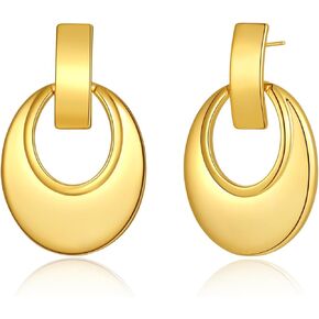 Gold Silver Geometric Dangle Drop Earrings - Statement Hoop Dangle Earrings Chunky Trendy Vintage Stylish Earrings for Women