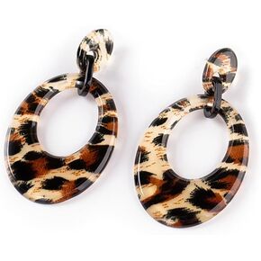 Vintage Round Leopard Splicing Acrylic Drop Dangle Earrings for Women Lightweight Boho Flash Metal Dangle Earrings Jewelry Gift