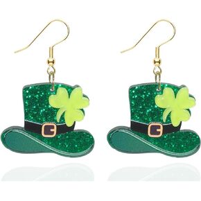 St Patricks Day Earrings Accessories for Women, Green Shamrock Clover Good Lucky Drop Earring for Irish Jewelry Gifts Decorations