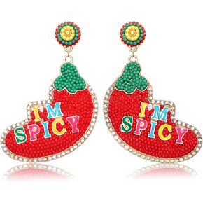 Cinco De Mayo Earrings for Women Mexican Fiesta Colorful Beaded Sombrero Cactus Dangle Earrings Rhinestone Beads Chili Pepper Earrings Hypoallergenic Fun Taco Tuesday Mexican Festival Jewelry Gifts