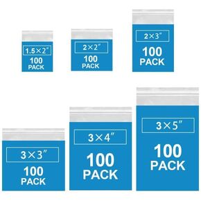 600 Pack Mini Zipper Lock Plastic Bags, Assorted Sizes (1.5x2, 2x2, 2x3, 3x3, 3x4, 3x5 Inch) – Clear, Resealable Storage Bags for Jewelry, Beads, Pills, Toys, Snacks – 2 Mil Thick