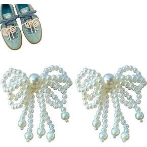 2 pcs Pears Shoes Charms for Sneakers Shoelace Charms DIY Shoe Lace Charms Dress Shoes Elegant Buckle Pearl Bowknot Beaded Chain for Women