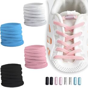 4 PCS Elastic No Tie Shoe Laces Tieless Stretchy Shoelaces for Sneakers One Size Fits All Kids & Adults Shoes