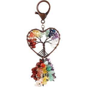Framendino, Tree of Life Keychain Crystal Gravel Natural Tumbled Gemstone Pendant Keyring for Car Bag Decor