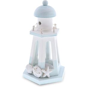 CoTa Global Blue Lagoon Nautical Wooden Lighthouse Tealight Candle Lantern Holder - Coastal Table Centerpiece Beach Home Decor - Rustic Indoor Outdoor Decorative Lantern - Handmade Color May Vary