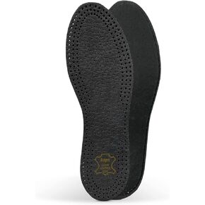 PECARI 100% Genuine Leather Black Shoe Insoles with Breathable Active Carbon Latex Foam, Keeps Odour Away (45 EUR/US 12 Men)