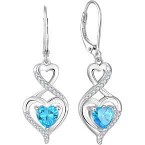 Heart Birthstone Earrings 925 Sterling Silver Infinity Dangle Drop Leverback Earrings Jewelry Gifts for Women in Kuwait