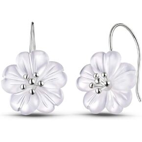 S925 Sterling Silver Drop Earrings Flower in the Rain Natural Crystal Dangle Earrings Elegant Flower Earrings Handmade Unique Jewelry Gifts for Women
