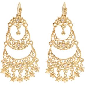 Boho Flower Tassel Statement Dangle Hoop Earrings for Women Crystal Chandelier Drop Dangling Earring Indian Bollywood Jewelry Gift for Jhumka Festival Holiday Christmas Wedding Party