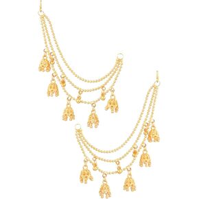 Efulgenz Gold Tone Ear Chains Indian Jewellery for Earring Support Indian Bridal Jewelry for Wedding Gold Tone Jewelry for Women Layered Jhumka Tassels Charms Ear Support Chain Hair Accessory