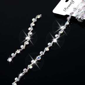 2 Yards Crystal Applique Strips Rhinestone Chain Trim String for Crafts Clothes Bling Sewing Embellishments Silver Crystal Chain for Wedding Cake Jewelry Necklace Bags Parties Bouquet Clothes DIY