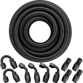 6AN Fuel Line Kit, 3/8" 20FT 6AN Fuel Line, Fuel Line Hose Kit with 10PCS Swivel Fitting Adapter Kit Fit for Oil/Gas/Fuel Hose