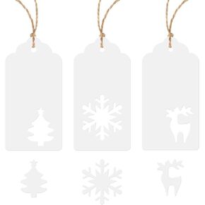 Christmas Gift Tags, 100pcs Brown Gift Tags with Strings, 300g/m² Thick Kraft Paper Gift Tags, Christmas Tags with Christmas Tree, Gift Tags Christmas for Presents, Jars, Crafts(Brown) in Kuwait