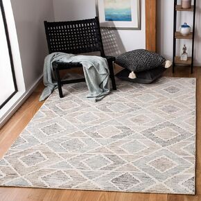 SAFAVIEH Precious Collection Area Rug - 8' x 10', Blue & Beige, Handmade Boho Geometric Wool, Ideal for High Traffic Areas in Living Room, Bedroom (PRE219M)