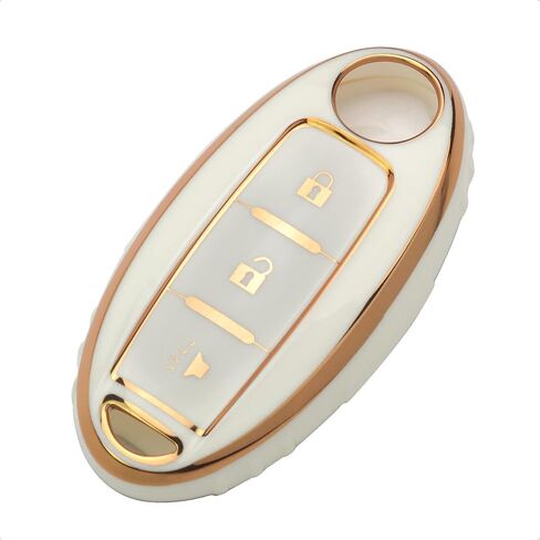 White TPU Gold Edge Key Fob Case Cover for Infiniti EX FX X G JX M Q QX Series for Nissan Altima Coupe Armada GT-R Maxima Murano Cross CABRIOLET Pathfinder Rogue in Kuwait