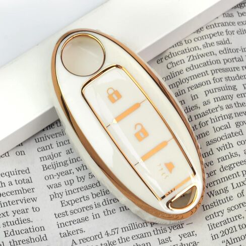 White TPU Gold Edge Key Fob Case Cover for Infiniti EX FX X G JX M Q QX Series for Nissan Altima Coupe Armada GT-R Maxima Murano Cross CABRIOLET Pathfinder Rogue in Kuwait