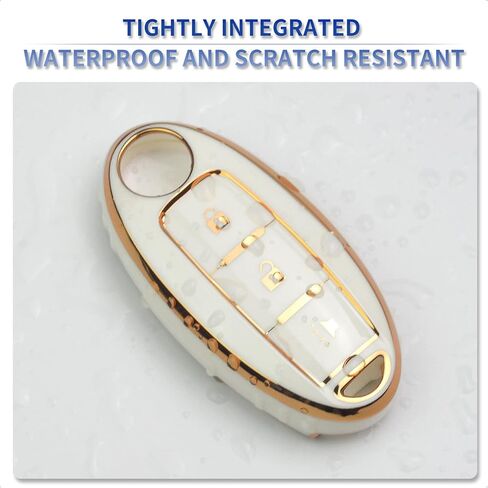 White TPU Gold Edge Key Fob Case Cover for Infiniti EX FX X G JX M Q QX Series for Nissan Altima Coupe Armada GT-R Maxima Murano Cross CABRIOLET Pathfinder Rogue in Kuwait